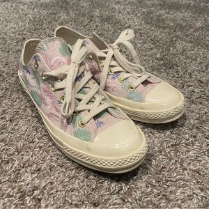Floral Canvas Sneakers with Cream Laces